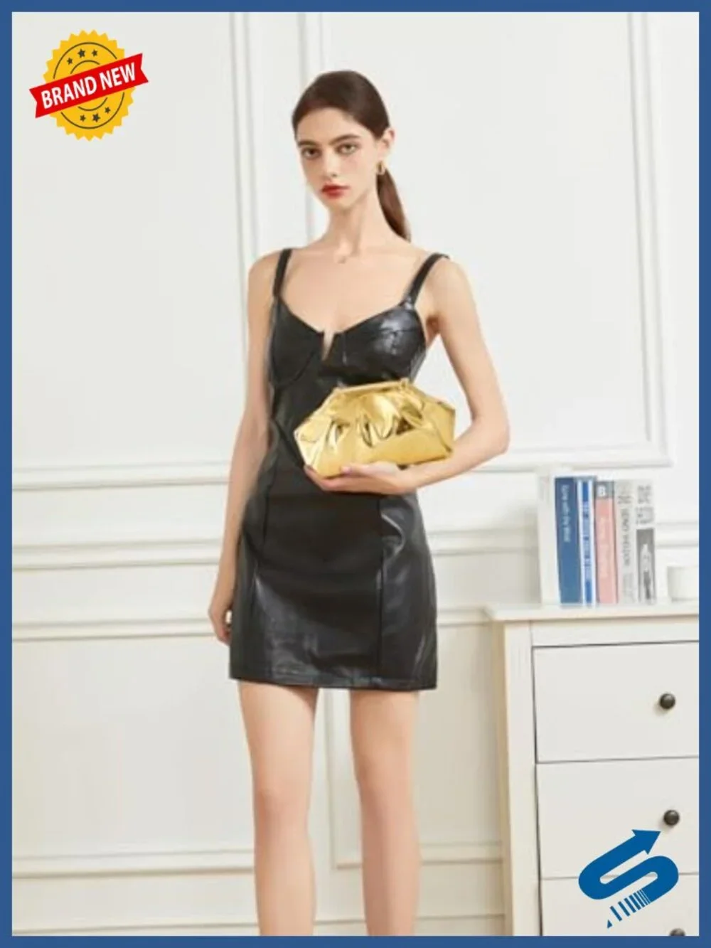 Pleated Evening Clutch Purse Metallic Vegan PU Shoulder Bag